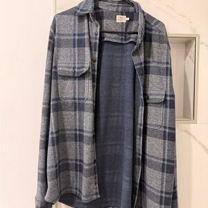 Faherty Navy and Charcoal Checkered Flannel Thick Fabric - Soft